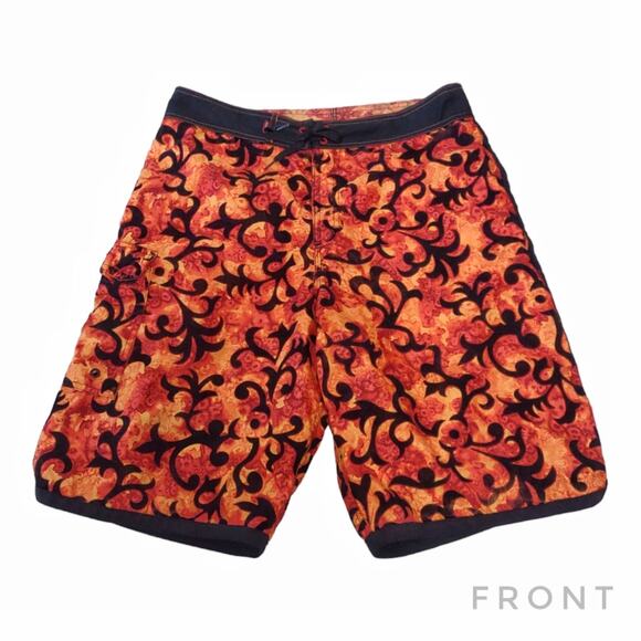 Quicksilver Other - QUICKSILVER Men's Boardshorts Size 33 Fire Flame Print with Black Velvet Overlay